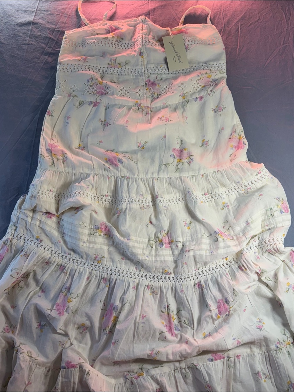 Universal Thread White Floral Tiered Maxi Skirt with Pink and Yellow Accents.
